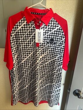 Tattoo Golf Men’s Red & Black Houndstooth Performance Polo